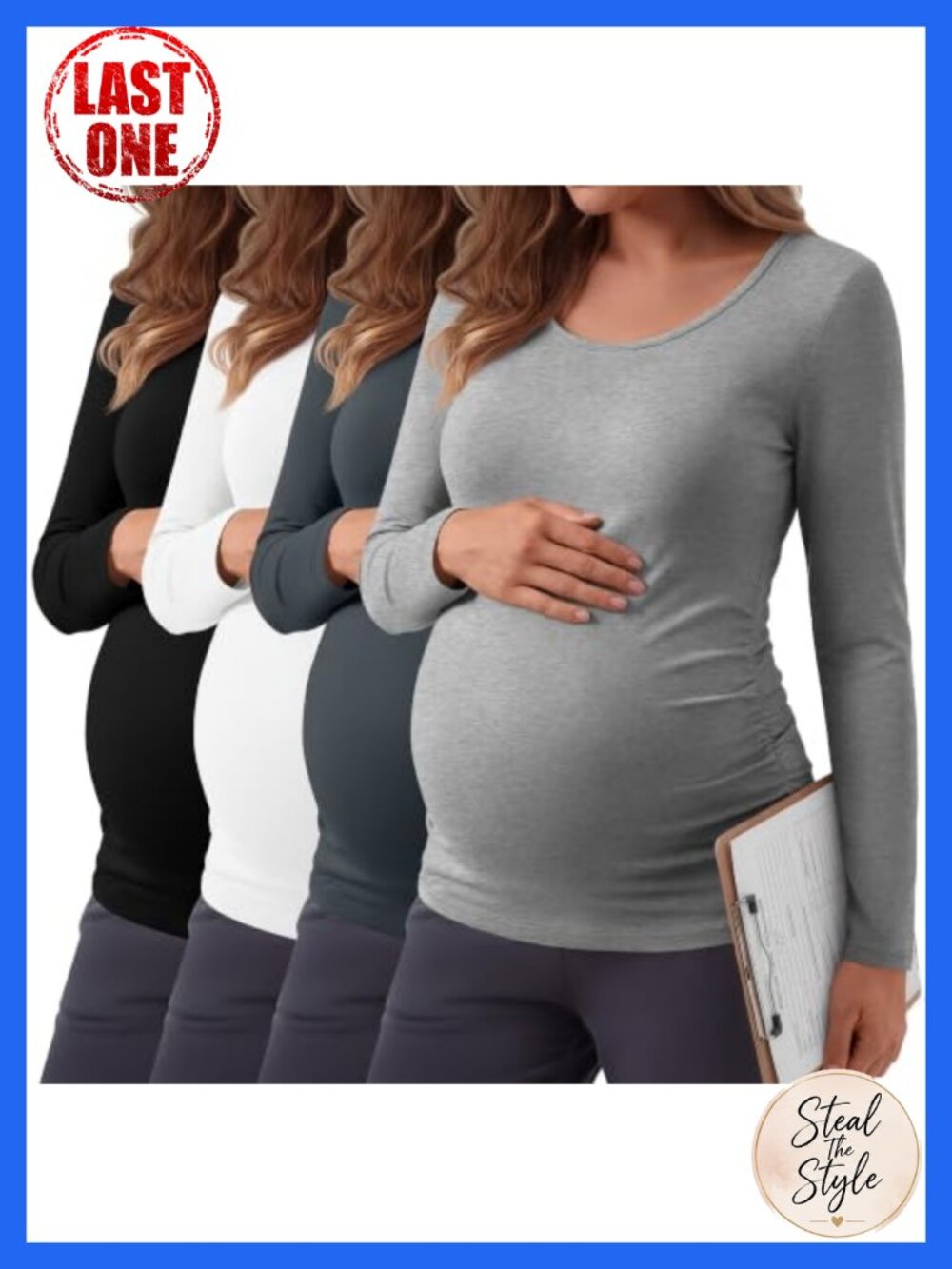 Maternity Long Sleeve Scrub Tops U-Neck Side Ruched Medical Workwear 4 Pack
